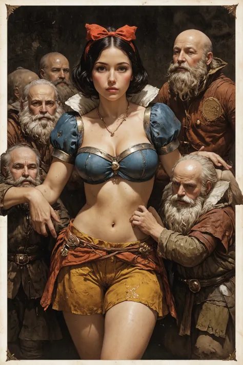 Snow White is exploited by the barbarian dwarves,
antqgldnCE style, Pussy, tr4dingcard, c4r4d,
nsfw,
for Adult,
Photorealism,
((A scene from a live-action movie)),
Incredibly detailed,
19th century photo, antique photo, sepia toned photo,
1girl, 7guys,
E...