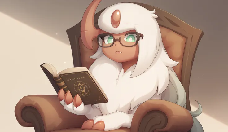 (high quality, high resolution, obra prima), Pokemon \(criatura\), absol shiny//macho, Light red tail, pearl of the forehead light red, White body hair, light green eyes, light red facial skin, light red claws, white pupils, Light red horns, pelo branco, ...