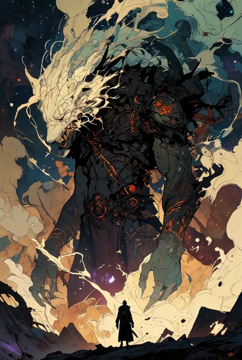 Werewolf,human stature ,half dragon,whit purple Lightning,cosmic fight