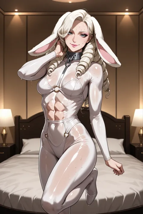 1forrest1, blonde hair, drill hair, long hair, girly, breast
Cowboy shot
Solo
Sharp outlines, rich details
(long white hair covering human ears, 2long white rabbits ears, 2fluffy ears, pink lips, NO EARRINGS)
Iron Collar with O-Ring
Subtle natural look wit...