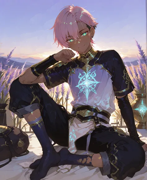 pencil sketch, soft golden hour lighting, anime-style, detailed and vibrant, with a dark, dawn-like tone.
, fantasy outfits, holographic, alternative-style. tanned boy mixed-race black skinned skinny young boy with freckles, glowing clear glossy wet sh...