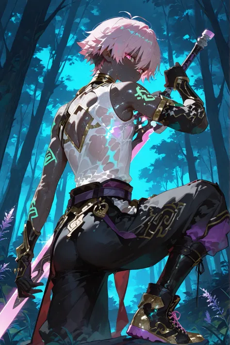 fantasy outfits, holographic, alternative-style. manly skinny tanned black skin boy mixed-race black skinned skinny young boy with freckles, glowing clear glossy wet shiny skin, short spiky lavender and salmon pink hair , black trimmed undercut taper sid...