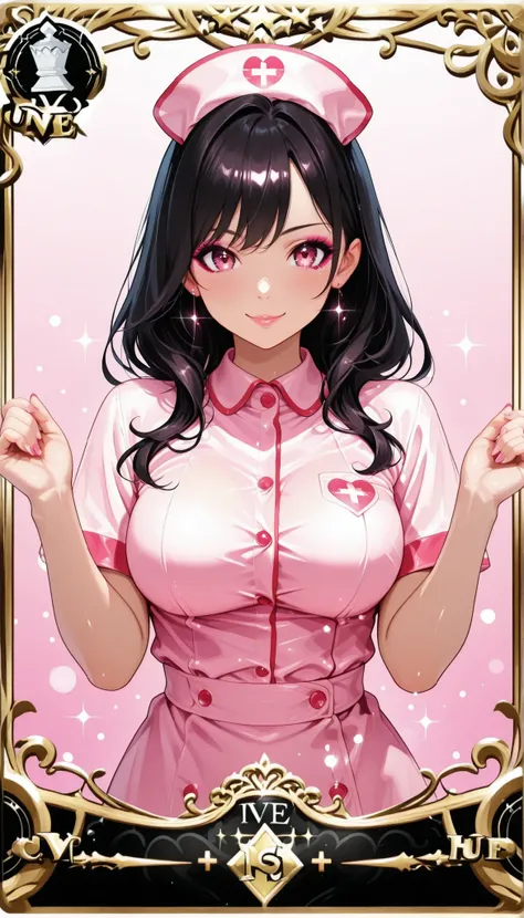 card gameのデザイン、キラキラ✨️、trading cardのデザイン、Beautiful Girlカード、輝きの nurseのカードデザイン, high resolution、4K、Precise、PHOTO REALISTIC、professional、DETAILS、real、HDR、Vivid Color、bokeh、Beautiful Girl、 nurse、characters、Single color background, simple background, card game、t...