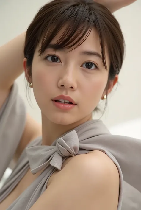 A woman with short hair in an overwhelmingly beautiful camisole is showing off her whole body、active pose