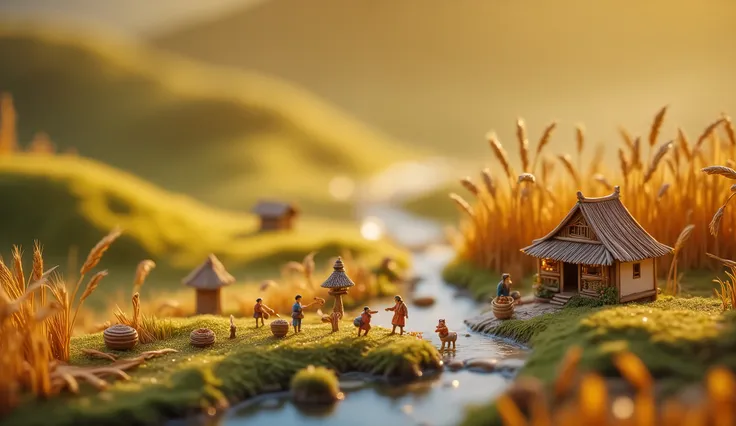 Yuan_small world,Food Microphotography,White dew,campo,small figures,reeds,gatos,autumn orvalho,orvalho,rural architecture \nSlope displacement,excellent lighting,super detailed,depth of field,Fujifilm,