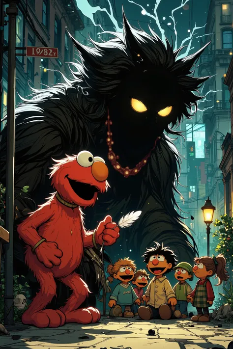 Elmo's Big Red Shame:
Elmo had a secret down on Sesame Street,
Sneakin' out at midnight, dancin' to a funky beat,
But Chevette caught him red, with a feather in his hand,
Six tiny s cryin', "Daddy, we don't understand!"
Ooh, Elmo's burnin', caught in the...