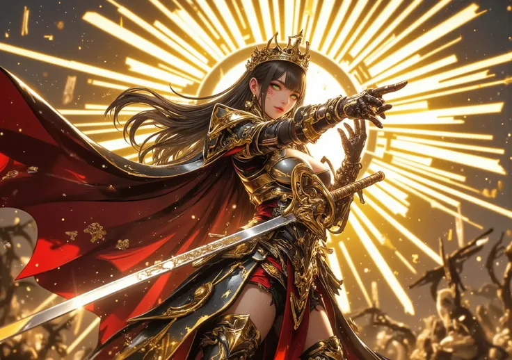 "Obra prima" (high quality 4K), [Uma Mulher], [green eyes],[ long straight and black hair], "look sexy, attractive mouth, face marked by past wars, [Character from Fantasy World][ superpowers] "She has the power to control rays"
(Sexy), [breast print][thin...
