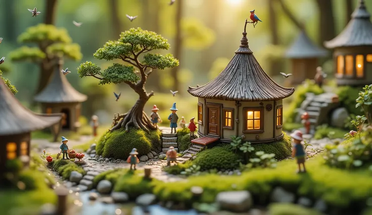 (obra-prima, Best Quality), ((Hyperrealism, girl)), (highest quality, incredible quality), a small village of enchanted elves, small rounded houses, elves with funny clothes moving the place, small stairs, Windows, portas, little elves, small grass , many...