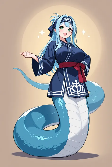 Lamia、Blue Hair、Big Breasts、Ainu clothes 、full body、