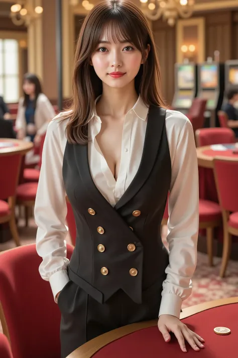 firm breast, Big , cleavage, by adjusting the framing so the subject's full head is visible within the composition, a highly detailed and realistic digital illustration of a female character in a stylized military-inspired fantasy outfit, a highly detailed...