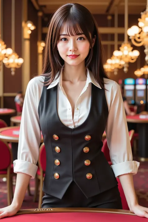firm breast, Big , cleavage, by adjusting the framing so the subject's full head is visible within the composition, a highly detailed and realistic digital illustration of a female character in a stylized military-inspired fantasy outfit, a highly detailed...