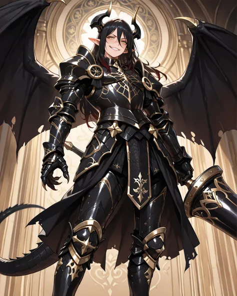 (masterpiece, best quality: 1. 5), highres, 8K, CG, (((Anime))), (1 male), lean body, (masculine), (floating in the air), weredragon, japanese anime style, glossy black, shiny black leather, ((beautiful golden eyes, finely detailed eyes, bright eyes, verti...