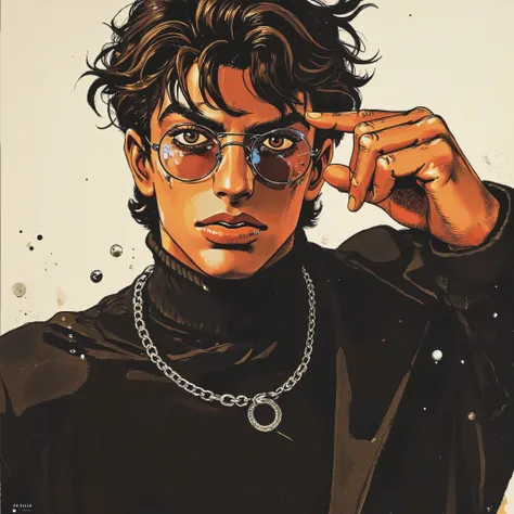 (masterpiece:1 . 2 , Premium Quality , Mirror Finish , cinematic experience , Best illustrations:2 . 0 , super detailed ) , 8k , 16k , male model doing the JoJo pose , bizare jojo pose , exuding chaotic energy , styled brown hair like a Giorno Gioovanna , ...