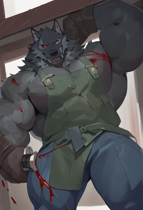 Best Quality,newest, masterpiece，high resolution,Male orcs ,'s only,strong,perfect anatomy,smooth,huge biceps, handsome,alone，
Wolf,High quality， red eyes,（ black fur :1.2），  strong的肌肉，  strong的体格  ,   perfect anatomy ,   masterpiece,Wolf尾,  red eyes，is mu...