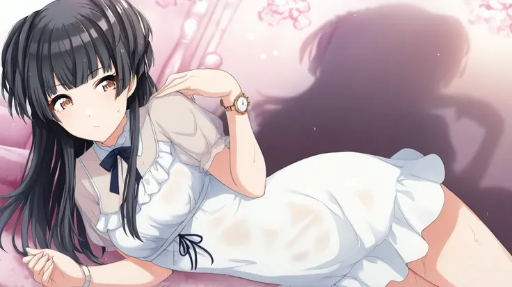 Mayuzumi   _fuyuko, 1 girl,, solo, Black Hair, long hair, watch viewers, bungs, brown eyes, heart, (masterpiece),(best quality),(ultra detail),(best illustration),(best shadow),(detailed background),(It's so aesthetic ),masterpiece,  best quality ,  high r...