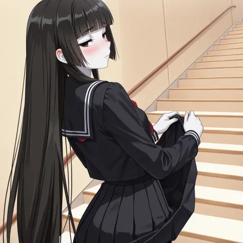 1 girl, beautiful girl,(((adult))),(((18 years old))),black eyes,narrow eyes,black hair, very long hair,blunt bangs,skinny,masterpiece,general,highres, ultra-detailed,very aesthetic,best quality ,best hands,best eyes,perfect anatomy,anime coloring,easynega...
