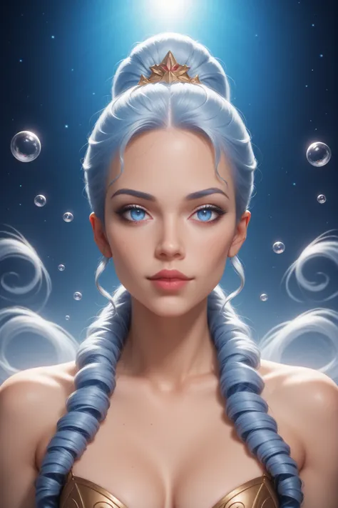 A surreal portrait of a dreamweaver — a mystical woman who can sculpt realities from dreams. She has translucent skin that shimmers with shifting colors, like the surface of a bubble. Her hair flows upward like smoke, made of sparkling stardust in hues of ...