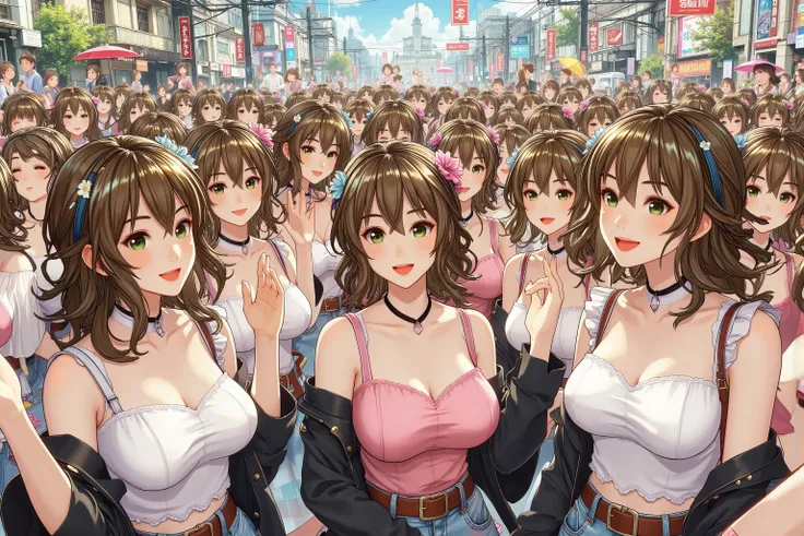 (((Myself=Japanese Beautiful Super Clones multiply girls))), (((((Depiction of Super Clones Multiply Girls by Myself Only in a huge crowd))))), (((high quality Animation Art))), (Super Best masterpiece, 16K, best quality, ultra high resolution, The highest...