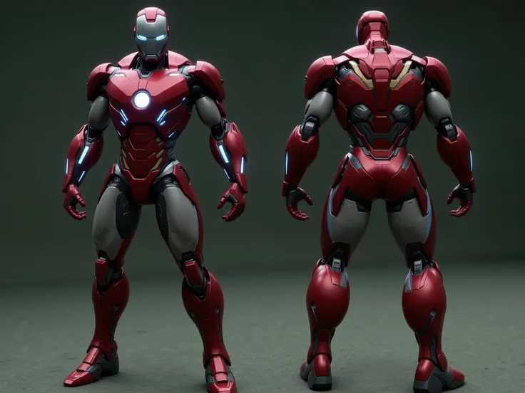 Create a highly detailed image of a prototype armor inspired by Ironman Mark VI, designed in a retro style. The armor should feature the following elements:
1. **Overall Design**: Full-body armor with a vintage aesthetic, emphasizing a rugged, industrial ...