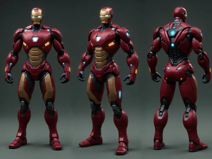 Create a highly detailed image of a prototype armor inspired by Ironman Mark VI, designed in a retro style. The armor should feature the following elements:
1. **Overall Design**: Full-body 6ft armor with a vintage aesthetic, emphasizing a rugged, industr...