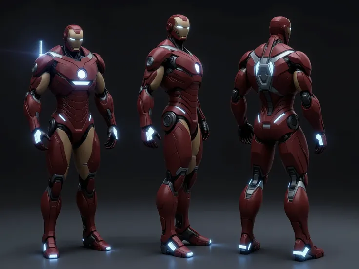 Create a highly detailed image of a prototype armor inspired by Ironman Mark VI, designed in a retro style. The armor should feature the following elements:
1. **Overall Design**: Full-body 6ft armor with a vintage aesthetic, emphasizing a rugged, industr...