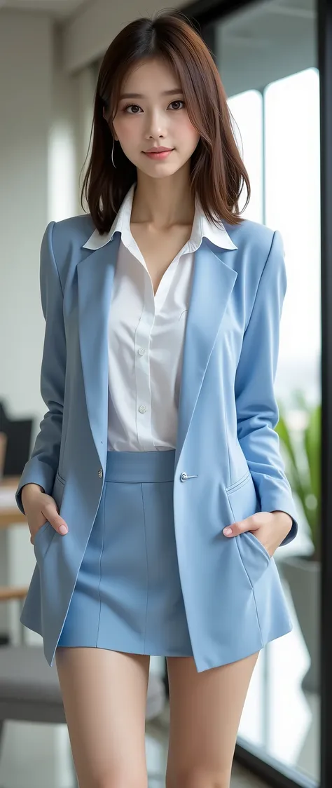 Beautiful female office worker 、 Opposing Pose 、(Sexy Japanese OL Full Body)、((From head to toe))、Sexy pose where the foot is opened by putting weight on one leg、Ultra low angle shooting、(Accentuate your long legs)、 beautiful feet、 beautiful feet、 beaut...