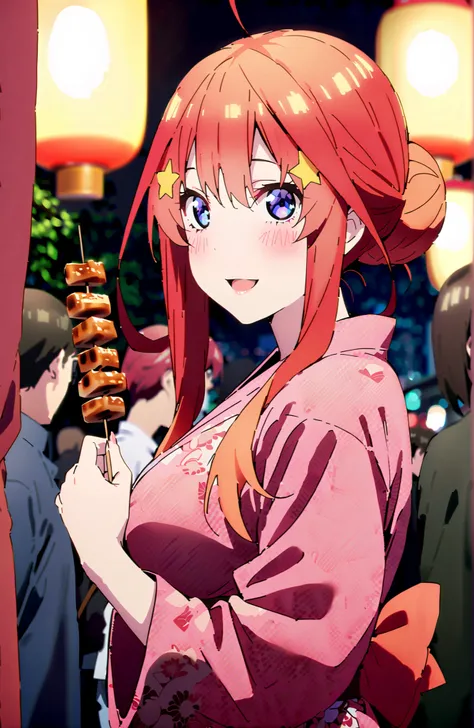 score_9, score_8_up, score_7_up, source_anime,Nakano Mizuki ,side lock, single bun hair,Nape,blue eyes, hair ornament, red hair, glass, star (symbol), semi-rimless eyewear, underrim eyewear, star hair ornament, Big Breasts,flower hair ornament with ears,Fl...