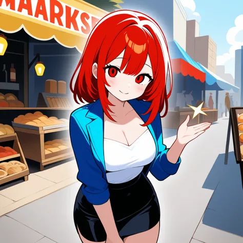 beauty Married Woman 0 red hair medium hair attractive glamour miniskirt jacket Outdoors market Pull the observer's hand smile Start Running