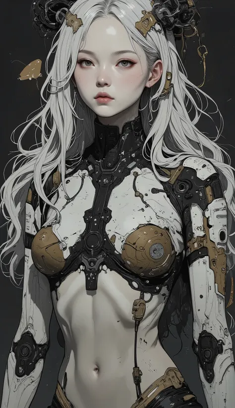 (full body, Wide shot, anatomically correct:1.5), A painting of a woman with her head full of wires., elaborate digital art, intricate transhumanism without nudity, Intricate digital artwork, Cyborg - Girl, Intricate digital art, Chica cyborg, Woman cyborg...