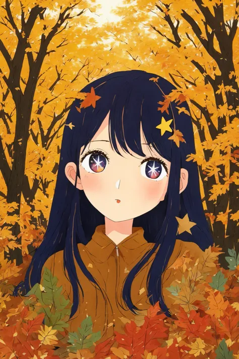 picture book style,detailed,  star-shaped_pupils
symbol-shaped_pupils
ai hoshino in autum forest setting 
