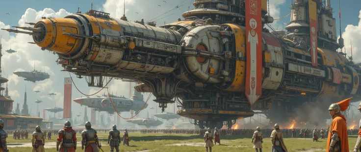   Studio epic mass oil painting     , Quality 16K  ,   artistic masterpiece,    correct gravity   ,   fantasy zone   ,  a series of 10    ,    000 years of the Galactic Empire    ,     is a very futuristic landscape with fantastic combat vehicles and mecha...