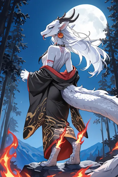  anthropormic，Fashionable anthropomorphic furry girl，White hair， blue background，Wearing special earrings，bohemian style，defined eyelashes，Bright and full blue eyes，clean通透的眼珠，Flat illustration of smile，geometry，clean，Japanese manga, Anthropomorphic Kitsun...