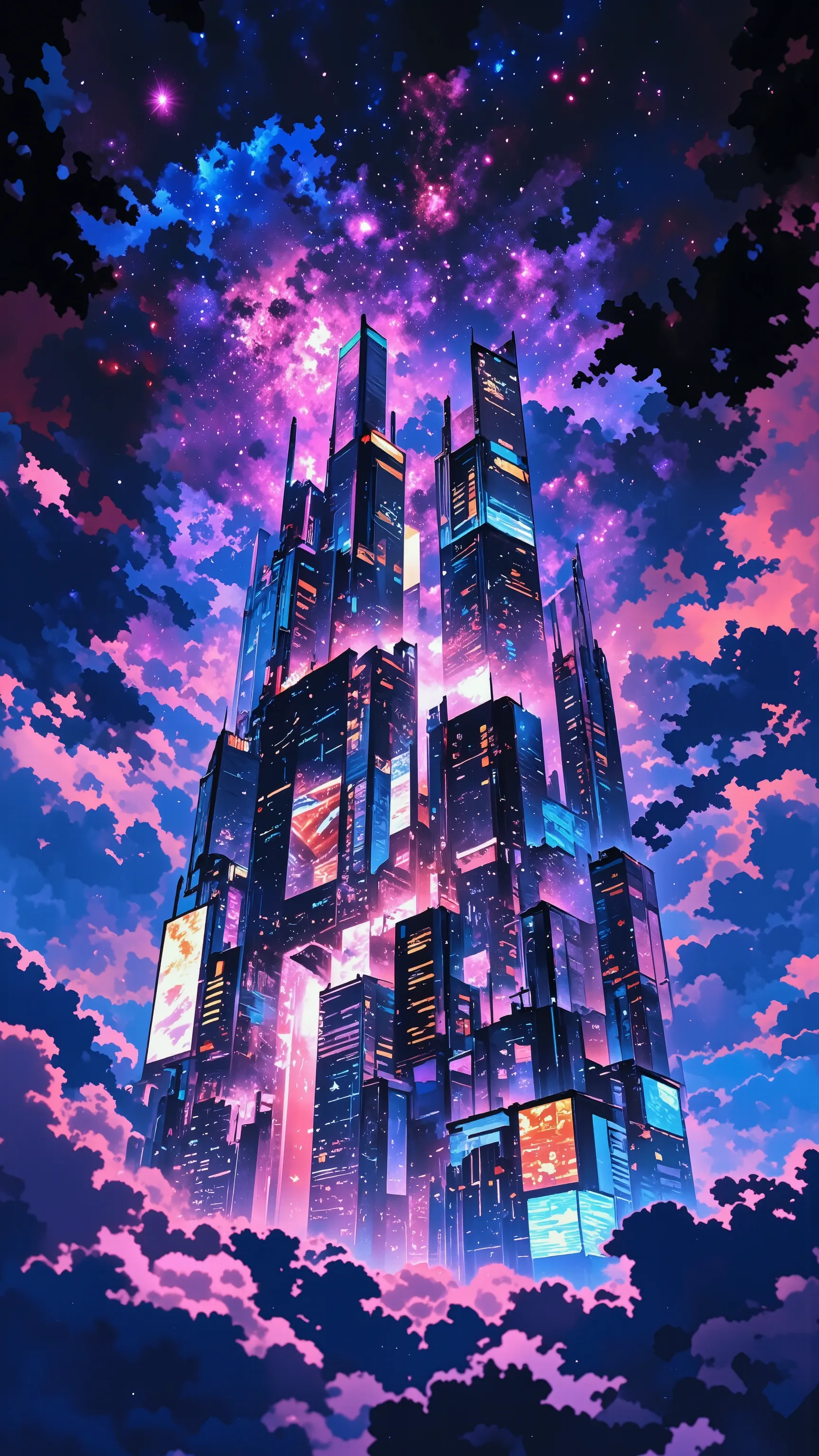 Otherworldly space、Close to space、 City in the Clouds 、Lost City Pictures、picturesque background、city floating city emerging from clouds、Digital image 、near future、high resolution background glowing city buildings、A dreamy city above the clouds、非常に詳細なDigit...