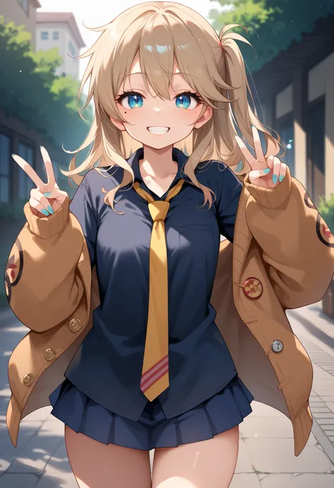 score_9,score_8_up,score_7_up,score_6_up,score_5_up,score_4_up,
1 girl,solo,,Kasukabe tsumugi,blue eyes,light brown hair,one side up, eyelashes,mole under eye,eyebrows visible from the hair,nail polish,tooth,small breasts,Watch Viewers,
shirt,black shirt,W...