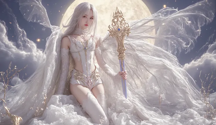(( Highest Quality)), (( masterpiece)), ( details), succubus, Heavenly Beauty , 雲の中で暮らす , ( fantasy illustration of living in the clouds :1.3), charming gaze , bodysuit, パンティstockings, stockings, bodysuit, charming posture , Beautiful Wings, Ano...