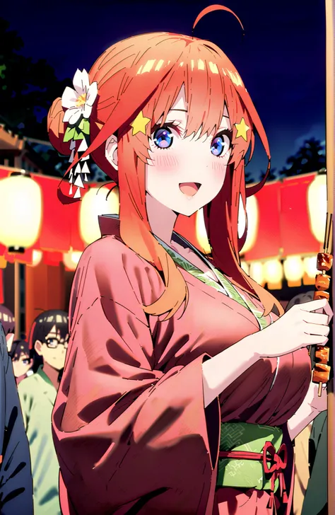 score_9, score_8_up, score_7_up, source_anime,Nakano Mizuki ,side lock, single bun hair,Nape,blue eyes, hair ornament, red hair, glass, star (symbol), semi-rimless eyewear, underrim eyewear, star hair ornament, Big Breasts,flower hair ornament with ears,Fl...