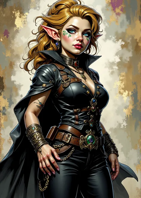 An extremely detailed comic book illustration of a stunningly beautiful extremely curvaceous Gnome from Dungeons and Dragons petite magical folk with big eyes and pointed ears created by gods of invention and illusion seldom seen by other folk due to the g...