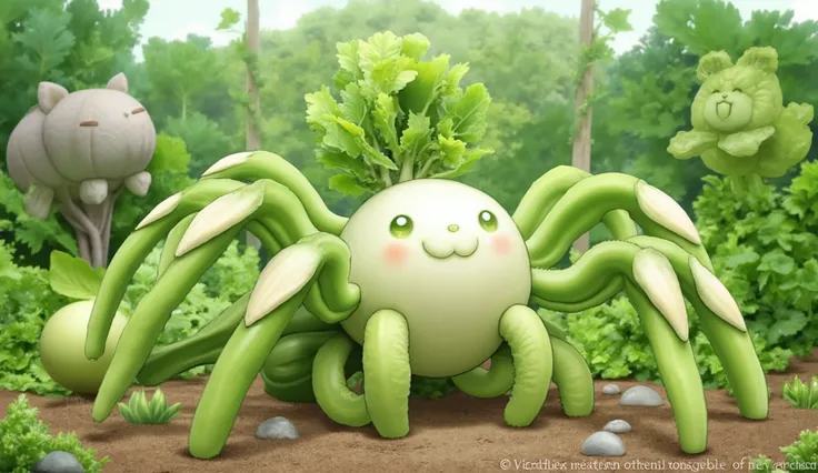 aranha, pokemon, made from vegetables, Pokemon vegetable, folhas, nabo, pods for the legs.