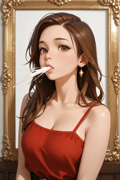 Draw a gouth girll spitting in the direction of the camera and make the picture realistic