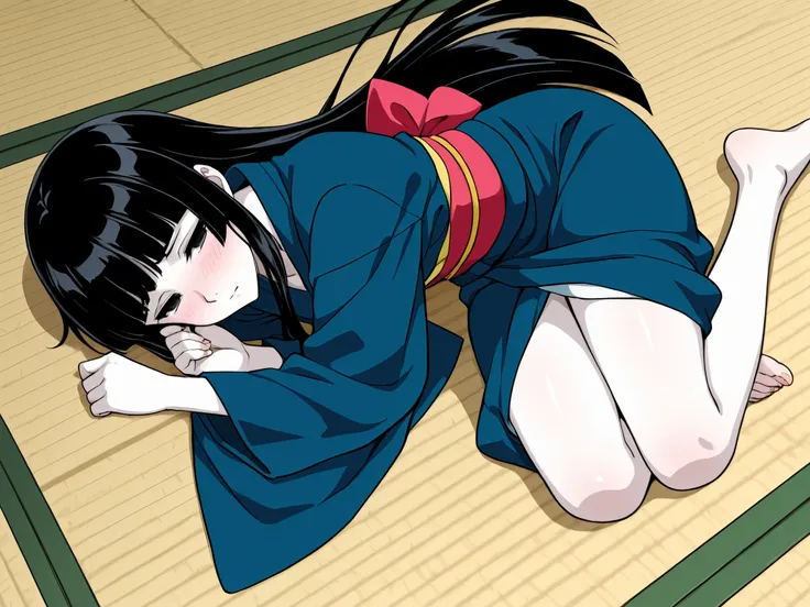 1 girl, beautiful girl,adult,18 years old,black eyes,narrow eyes,black hair, very long hair,blunt bangs,skinny,masterpiece,general,highres, ultra-detailed,very aesthetic,best quality ,best hands,best eyes,perfect anatomy,anime coloring,easynegative,kimono,...