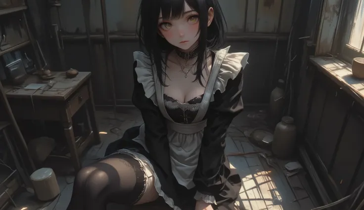 1 girl、Highest quality, masterpiece, Super Detail, high detail, High Quality, I arranged the , short hair, A single, shy yet beautiful girl with long, sleek black hair and striking yellow eyes, staring directly into the camera with an intense yet reserv...