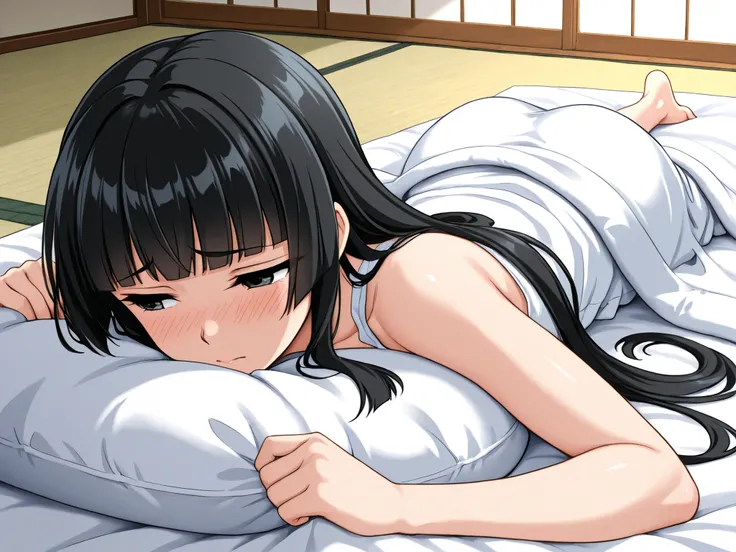 1 girl, beautiful girl,adult,18 years old,black eyes,narrow eyes,black hair, very long hair,blunt bangs,skinny,masterpiece,general,highres, ultra-detailed,very aesthetic,best quality ,best hands,best eyes,perfect anatomy,anime coloring,easynegative,long un...