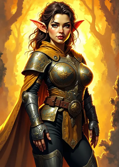 An extremely detailed comic book illustration of a stunningly beautiful extremely curvaceous Gnome from Dungeons and Dragons petite magical folk with big eyes and pointed ears created by gods of invention and illusion seldom seen by other folk due to the g...
