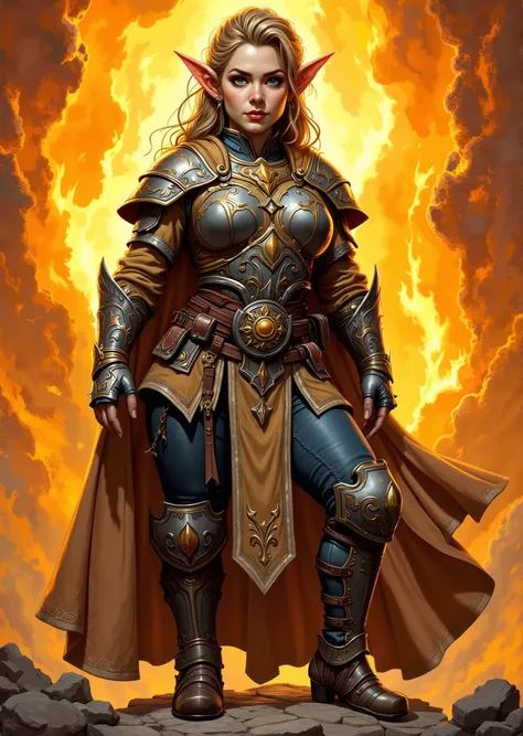 An extremely detailed comic book illustration of a stunningly beautiful extremely curvaceous Gnome from Dungeons and Dragons petite magical folk with big eyes and pointed ears created by gods of invention and illusion seldom seen by other folk due to the g...