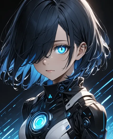 Cyber Eye, Young Android, olho trilha, Eyes that glow blue, blue glow in her eyes,