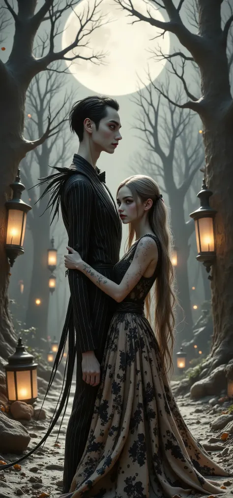 reality and reality-oriented Jack and Sally 、texture 、 creates a retro vibe , Jack's Short Regent didn't lose his black hair、 Sally's spinning silver hair 、Jack's Brown Eyes 、women have green eyes 、 beautiful, Intact Skin 、 The background r...