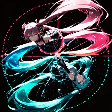 Hatsune Miku, colorful , neonライト, eye trail:1.4, Full Body Map, Rotational Symmetry, lively, black background, Glowing Contours, neon, Black Light, watching viewers, Virtual Idol, ultra high resolution, RAW PHOTO, (Highest Quality:1.2, CG illustration, ma...