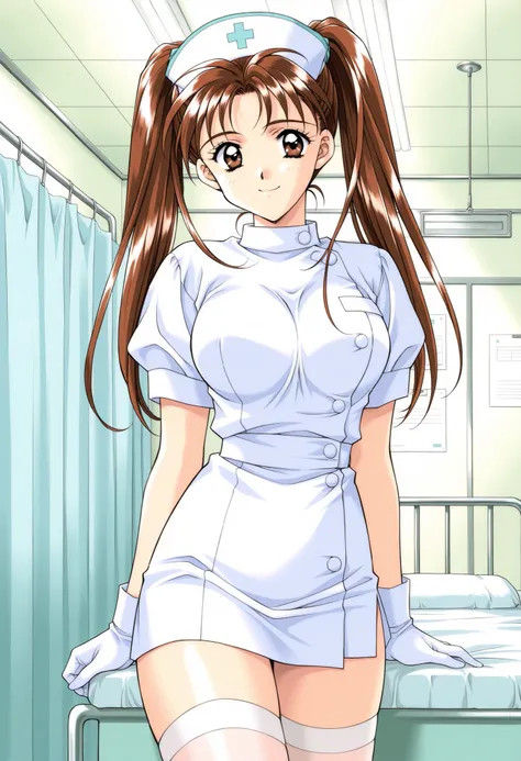 Score_9, score_8_up, score_7_up, source_anime, KanouRyouko, 1girl, solo, twintails, brown hair, brown eyes, large breasts, 1990s (style), kadoi aya style, (best quality), (high quality), {masterpiece}, extremely delicate and beautiful, ultra-detailed, bea...