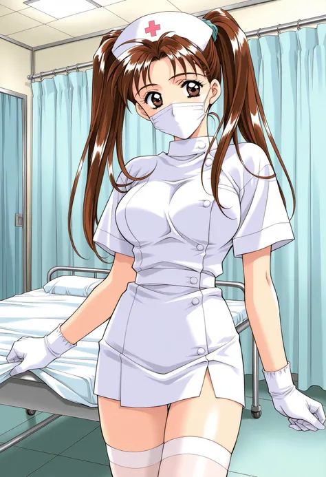 Score_9, score_8_up, score_7_up, source_anime, KanouRyouko, 1girl, solo, twintails, brown hair, brown eyes, large breasts, 1990s (style), kadoi aya style, (best quality), (high quality), {masterpiece}, extremely delicate and beautiful, ultra-detailed, beau...