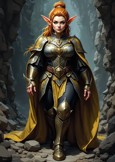 An extremely detailed comic book illustration of a stunningly beautiful extremely curvaceous Gnome from Dungeons and Dragons petite magical folk with big eyes and pointed ears created by gods of invention and illusion seldom seen by other folk due to the g...